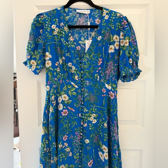Blue Floral Button Up Maxi Dress - Picture 2 of 4
